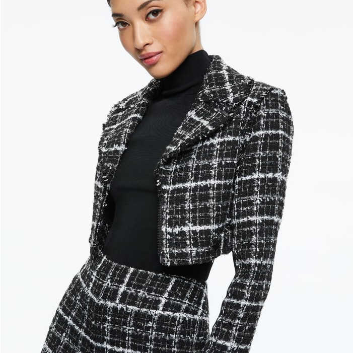 Alice + Olivia Yardley Cropped Fray Hem Jacket
